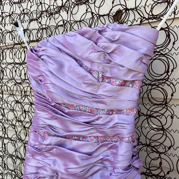 Y2K Alfred Angelo purple ruched sequin short strapless prom dress - Picture 5 of 10